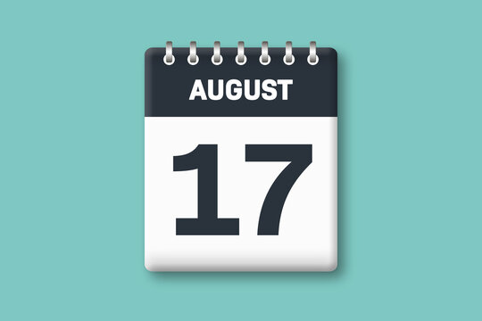 August 17 - Calender Date  17th of August on Cyan / Bluegreen Background