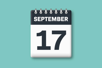 September 17 - Calender Date  17th of September on Cyan / Bluegreen Background