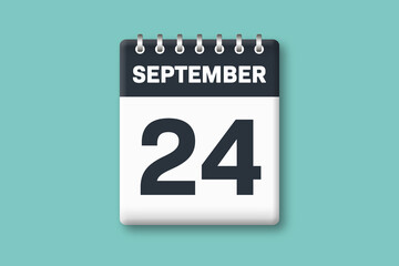 September 24 - Calender Date  24th of September on Cyan / Bluegreen Background
