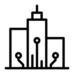 Isolated smartcity in outline icon on white background. Internet of things, town, modern, tech, network connection