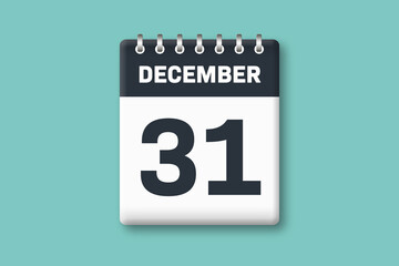 December 31 - Calender Date  31st of December on Cyan / Bluegreen Background