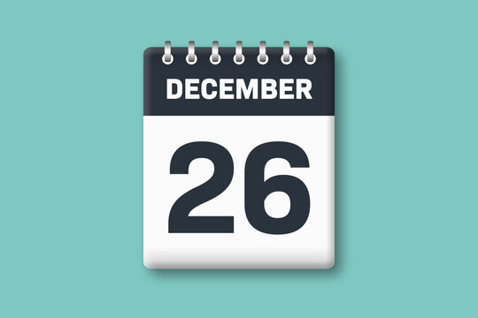 December 26 - Calender Date  26th of December on Cyan / Bluegreen Background