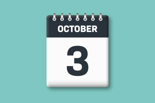 October 3 - Calender Date  3rd of October on Cyan / Bluegreen Background