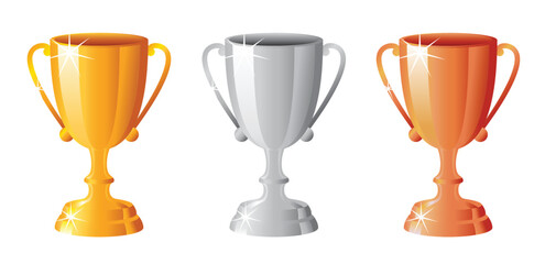 gold silver bronze shiny metal trophy set