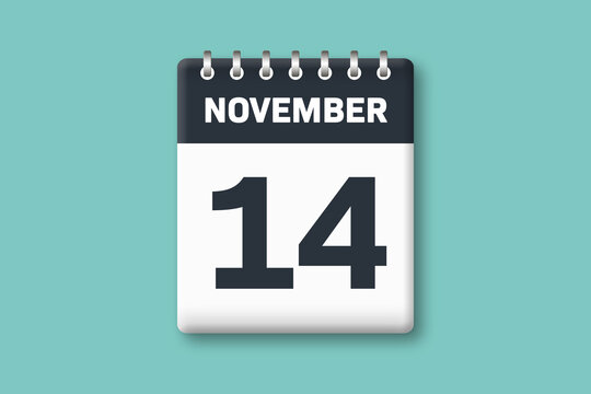 November 14 - Calender Date  14th of November on Cyan / Bluegreen Background