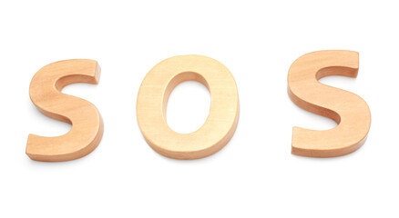 Abbreviation SOS made of wooden letters on white background