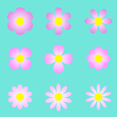 Vector illustration beautiful pink flower set green background,Collection daisy flower love bloom spring