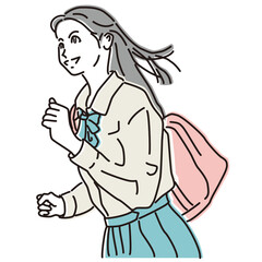 希望に燃えて颯爽と走る女子学生　受験生
