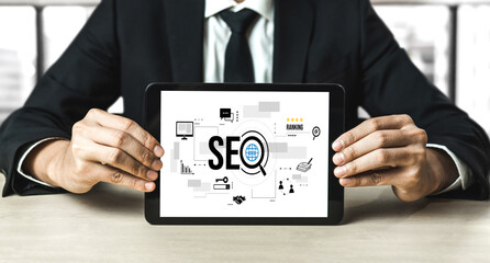 SEO search engine optimization for modish e-commerce and online retail business showing on computer...