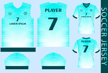 Soccer jersey design template for sublimation prinitng, with sewing pattern and mockup