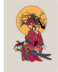 Samurai girl illustration