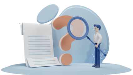 concept illustration of people frequently asked questions around question marks, answer to question metaphor, 3d illustration