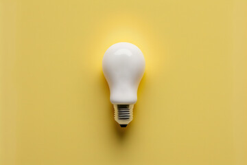 Yellow light bulb on yellow background. Top view. Minimal concept. Copy space. Generative AI