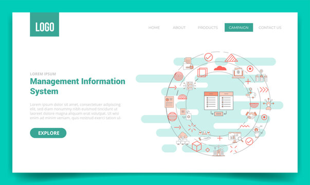 mis management information system concept with circle icon for website template or landing page homepage