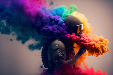 A tactical suit and color bombs for a war game. Generative AI