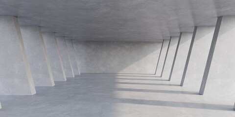 Fototapeta Empty  concrete space interior with sunlight and shadow, 3d rendering obraz