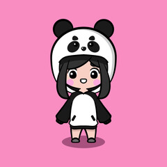 Cute girl wearing oversize jumper. Panda character oversize jumper. Panda character oversize hoodie. Fit for mascot, children's book, icon, t-shirt design, etc.