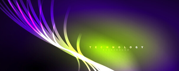 Neon shiny light abstract lines, light beams concept abstract background. Vector Illustration For Wallpaper, Banner, Background, Card, Book Illustration, landing page