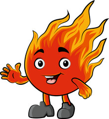 Cute flame cartoon mascot waving hand