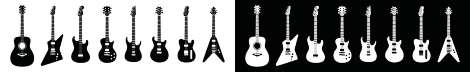 Guitar icon set. Acoustic guitar icon. Classical guitar or Electric guitar symbol for apps or websites, vector illustration - obrazy, fototapety, plakaty