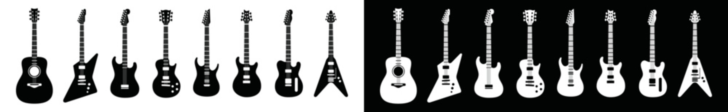 Guitar icon set. Acoustic guitar icon. Classical guitar or Electric guitar symbol for apps or websites, vector illustration