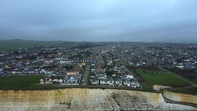 Establishing shot Peacehaven town near Brighton on clifftop, England