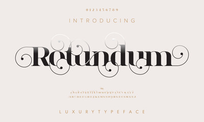 Rotundum abstract luxury fashion font alphabet. Typography swirl typeface uppercase lowercase and number. vector illustration