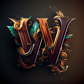 Decorative W letter with luxury and vintage letter style. Generative AI.