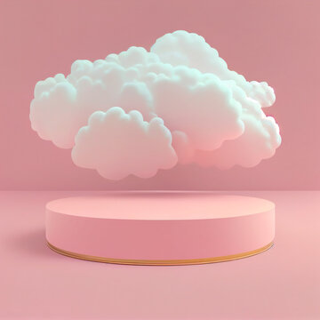 3D Rendering Pink Podium For Product Display. Generative AI. © indah