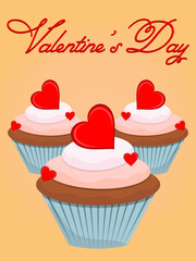 Vector illustration. Valentine's Day card with cupcakes.