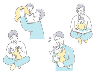 赤ちゃんとお父さんのイラストセット