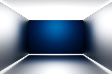 3d illustration empty room with blue walls under white light