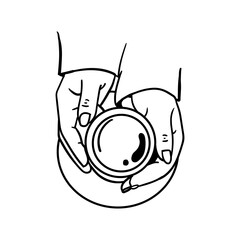 hand holding a cup of coffee icon, hand drawn line art of hand holding a cup of coffee