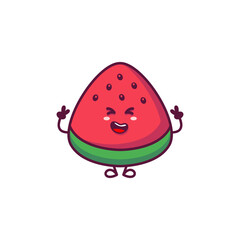 Funny cute happy watermelon characters bundle set. Vector kawaii line cartoon style illustration. Cute watermelon mascot character collection