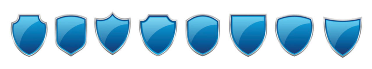 Vector blue 3d shield protections - obrazy, fototapety, plakaty
