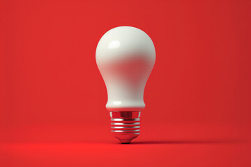 Red light bulb on red background. Front view. Minimal concept. Copy space. Generative AI
