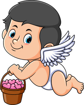 cute cupid carrying basket of hearts clip art preview