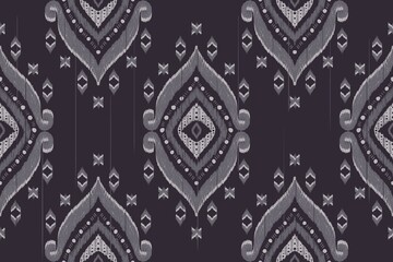 Ikat Indian African dark grey pattern. Illustration African tribal monochrome gray color ikat style seamless pattern background. Use for fabric, textile, home decoration elements, upholstery, wrapping