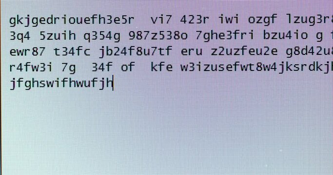 Computer screen, typing random letters
