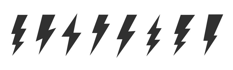 Lightning bolt icons collection. Flash symbol, thunderbolt. Simple lightning strike sign. Vector illustration