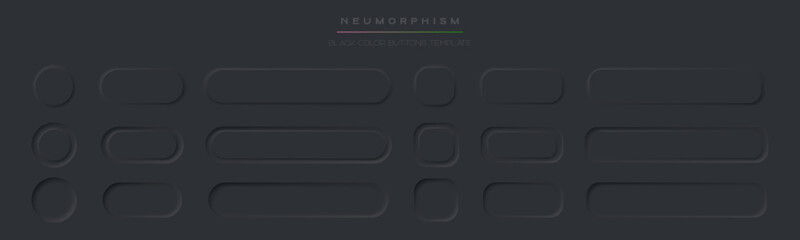 Black buttons vector set. Neumorphic design style. Realistic modern ui buttons collection. Elements for Application or Web design