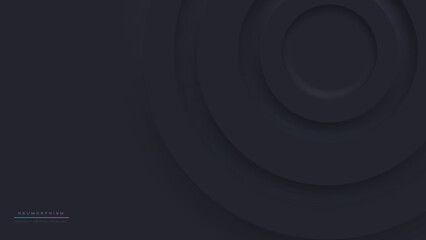 Abstract black background with Neumorphic Circles. Round geometric shapes neomorphism style