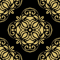 Classic seamless vector pattern. Damask orient ornament. Classic vintage black and golden background. Orient pattern for fabric, wallpapers and packaging