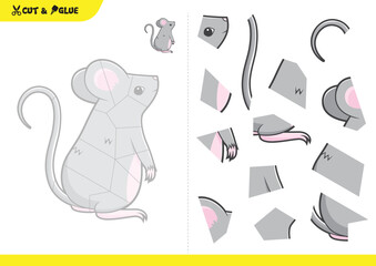 Cut and glue mouse jigsaw puzzle childern educational game.