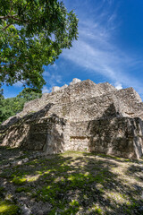 The ruins of a beautiful pyramid in the archaeological zone of Edzna in Mexico.