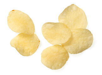 Potato chips isolated on white background, top view.