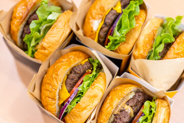 Top view of hamburger take away