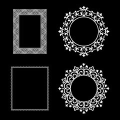 Set of decorative frames Elegant vector element for design in Eastern style, place for text. Floral black and white borders. Lace illustration for invitations and greeting cards.
