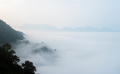 Top view Landscape of Morning Mist with Mountain Layer at Sapan nan thailand