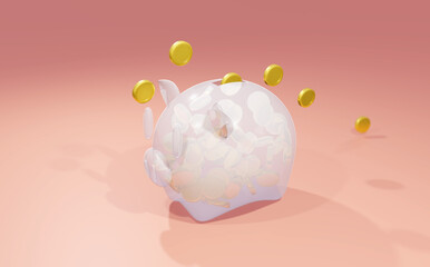 A piggy bank with many coins